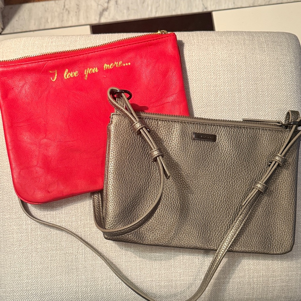 Mango Silver (Pewter) Women's Crossbody Bag & Indigo Clutch purse in Red (Set)